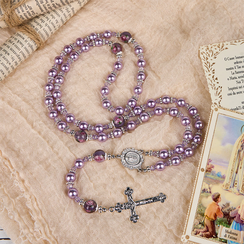Christianartworkshop Wundertätige Medaille und Kruzifix, 8 mm, violette Perle und Kristall, handgefertigter Rosenkranz – heilige Perlen für heilige Gebete
