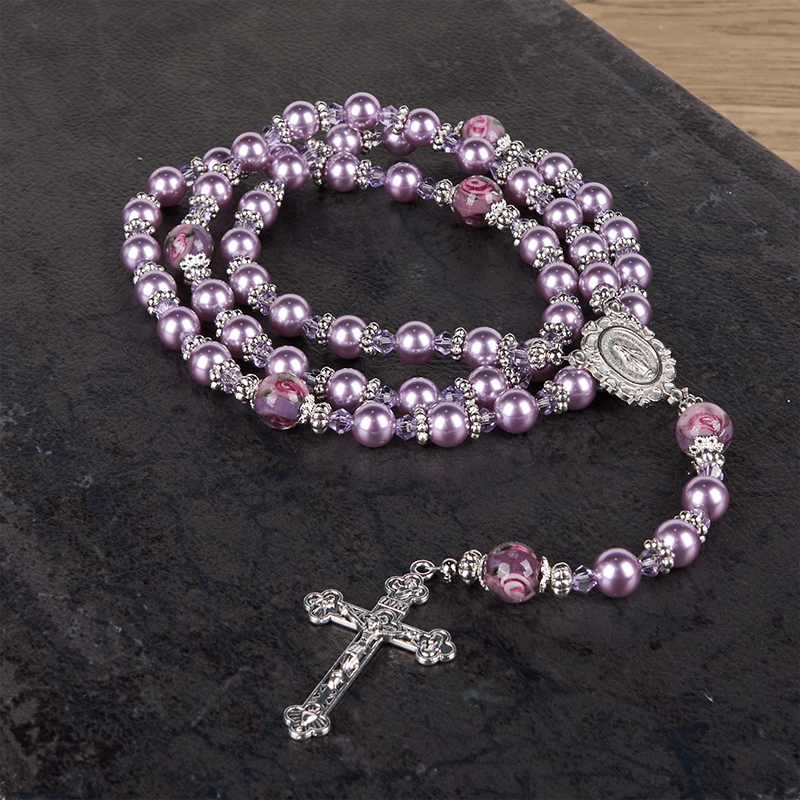 Christianartworkshop Wundertätige Medaille und Kruzifix, 8 mm, violette Perle und Kristall, handgefertigter Rosenkranz – heilige Perlen für heilige Gebete - image 14