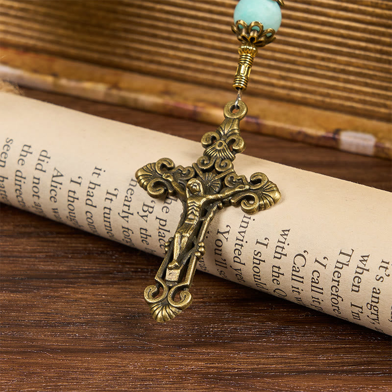 Christianartworkshop Handgefertigter Rosenkranz aus mattiertem Amazonit, 8 mm, ein zeitloses Stück Hingabe