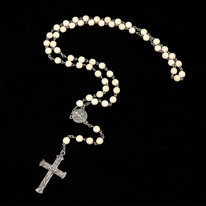 Christianartworkshop Wundertätige Medaille und Kruzifix aus 8 mm weißem Kiefernholz, Gebetsperlen, Rosenkranz