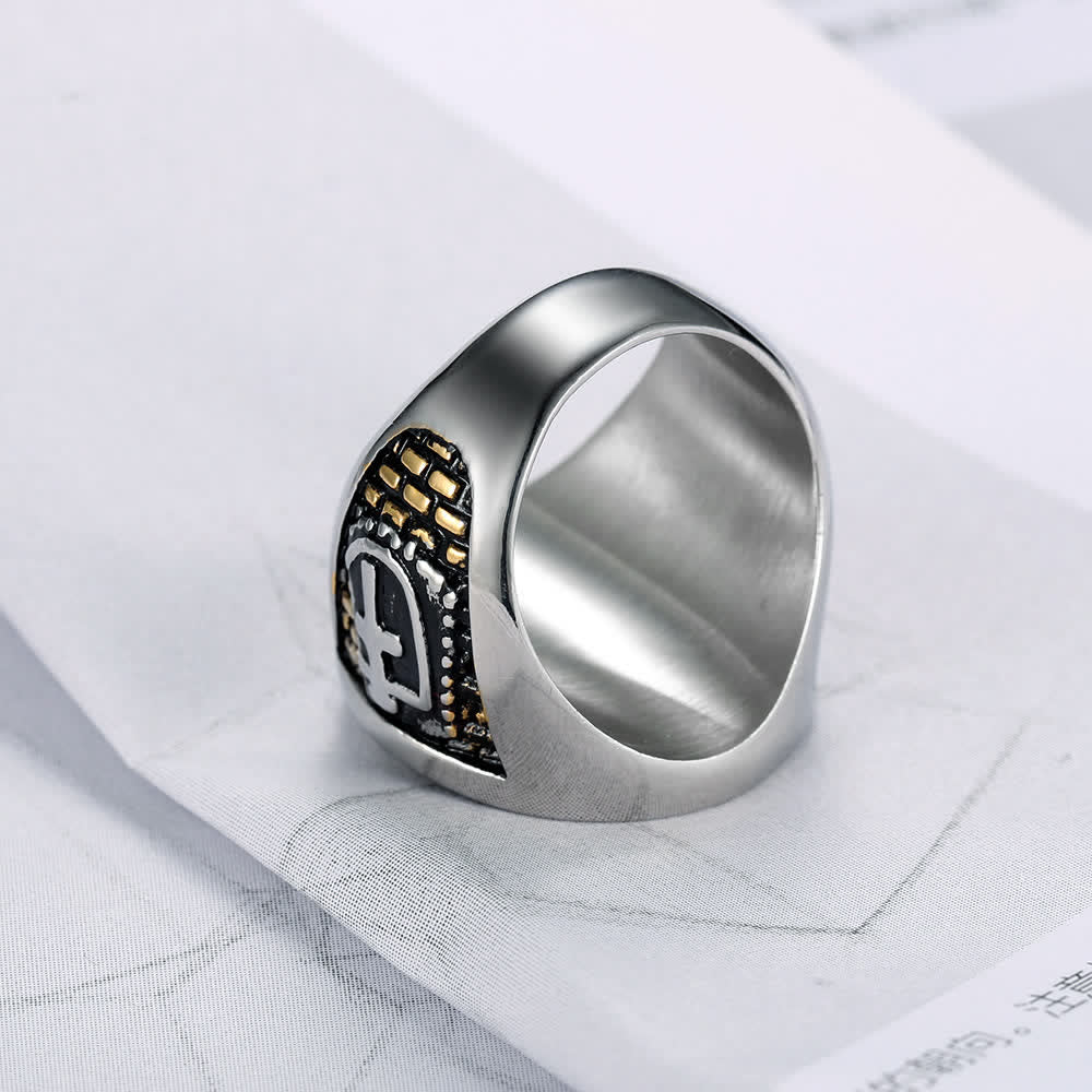 Christianartworkshop , inspiriert von den Tempelrittern – Kreuzring als Symbol des Glaubens (Silber und Gold)