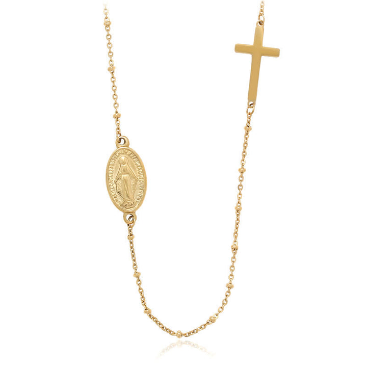 Christianartworkshop Elegante Halskette mit Wundertätiger Medaille und schlichtem Kreuzanhänger in Gold