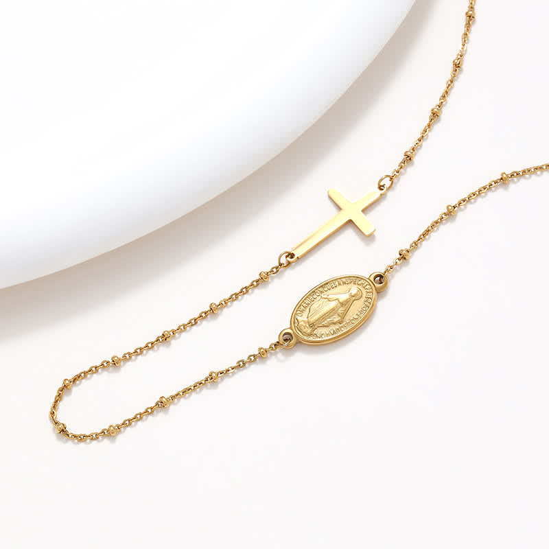 Christianartworkshop Elegante Halskette mit Wundertätiger Medaille und schlichtem Kreuzanhänger in Gold