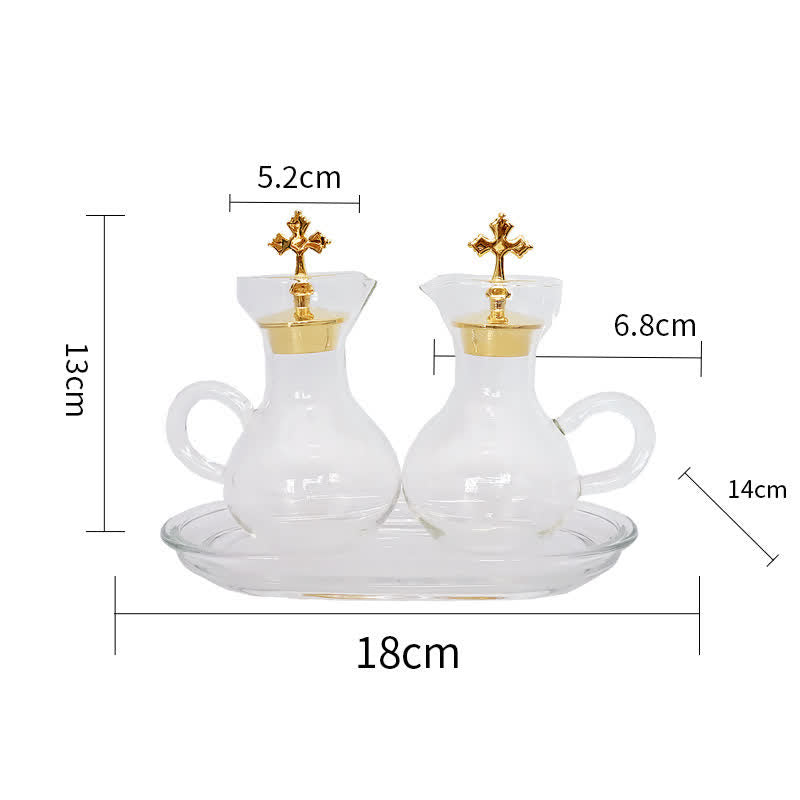 Christianartworkshop Anmutiges Menage-Set aus Glas mit Goldakzenten und Kreuz – exquisites Serviergeschirr für das Abendmahl