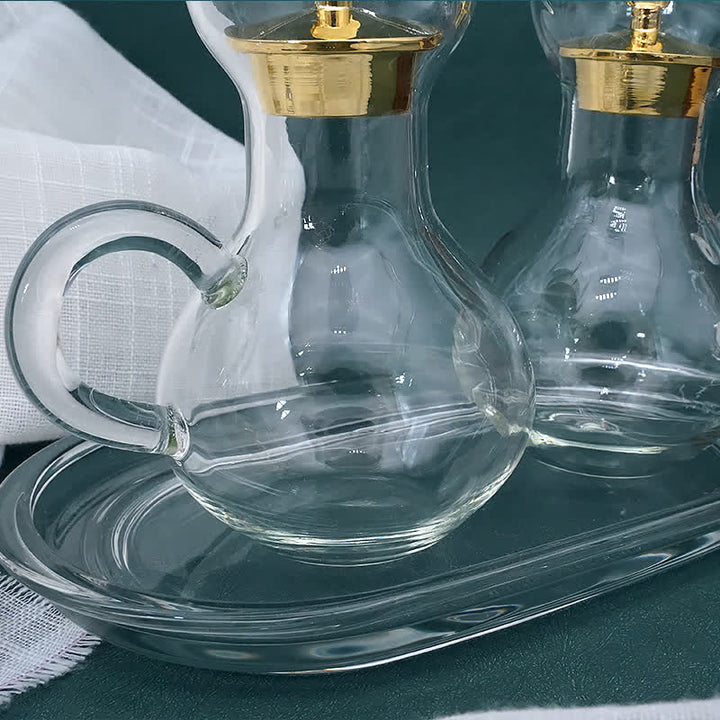 Christianartworkshop Anmutiges Menage-Set aus Glas mit Goldakzenten und Kreuz – exquisites Serviergeschirr für das Abendmahl
