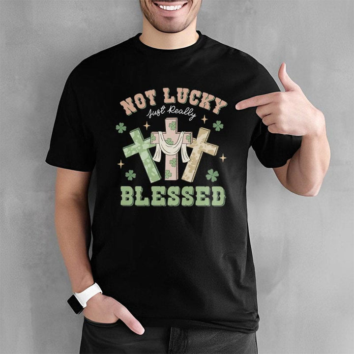 Christianartworkshop T-Shirt mit Aufschrift „Not Lucky Just Blessed“, inspiriert vom Glauben
