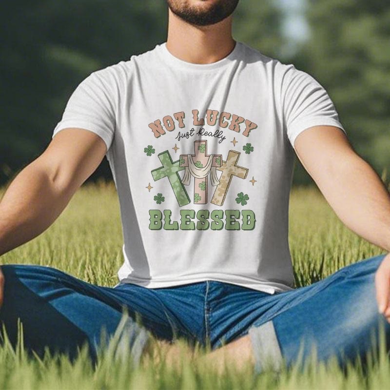 Christianartworkshop T-Shirt mit Aufschrift „Not Lucky Just Blessed“, inspiriert vom Glauben