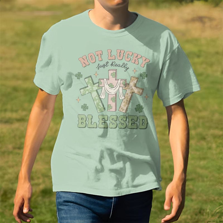 Christianartworkshop T-Shirt mit Aufschrift „Not Lucky Just Blessed“, inspiriert vom Glauben