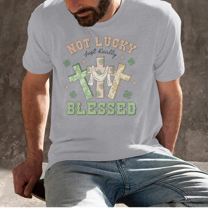Christianartworkshop T-Shirt mit Aufschrift „Not Lucky Just Blessed“, inspiriert vom Glauben