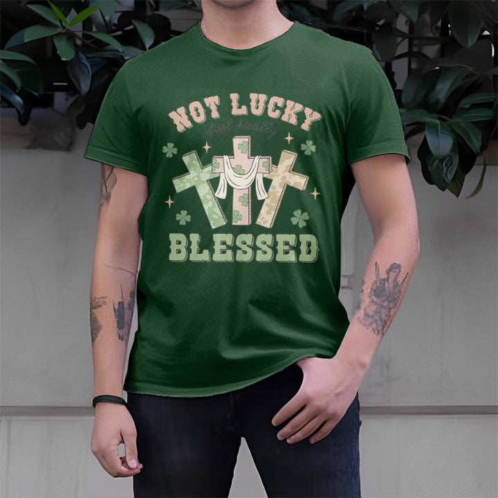 Christianartworkshop T-Shirt mit Aufschrift „Not Lucky Just Blessed“, inspiriert vom Glauben