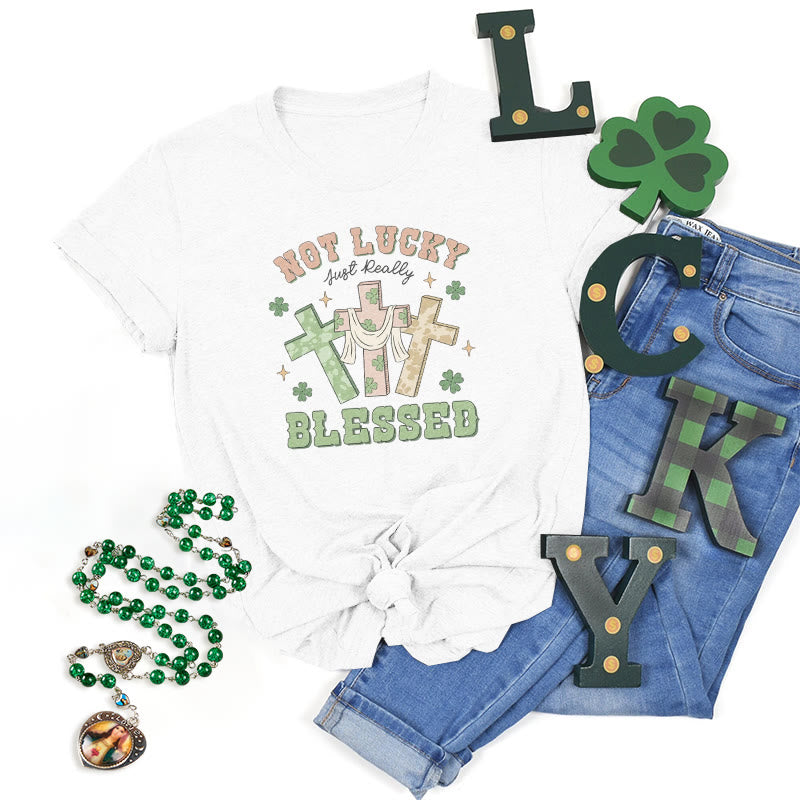 Christianartworkshop T-Shirt mit Aufschrift „Not Lucky Just Blessed“, inspiriert vom Glauben