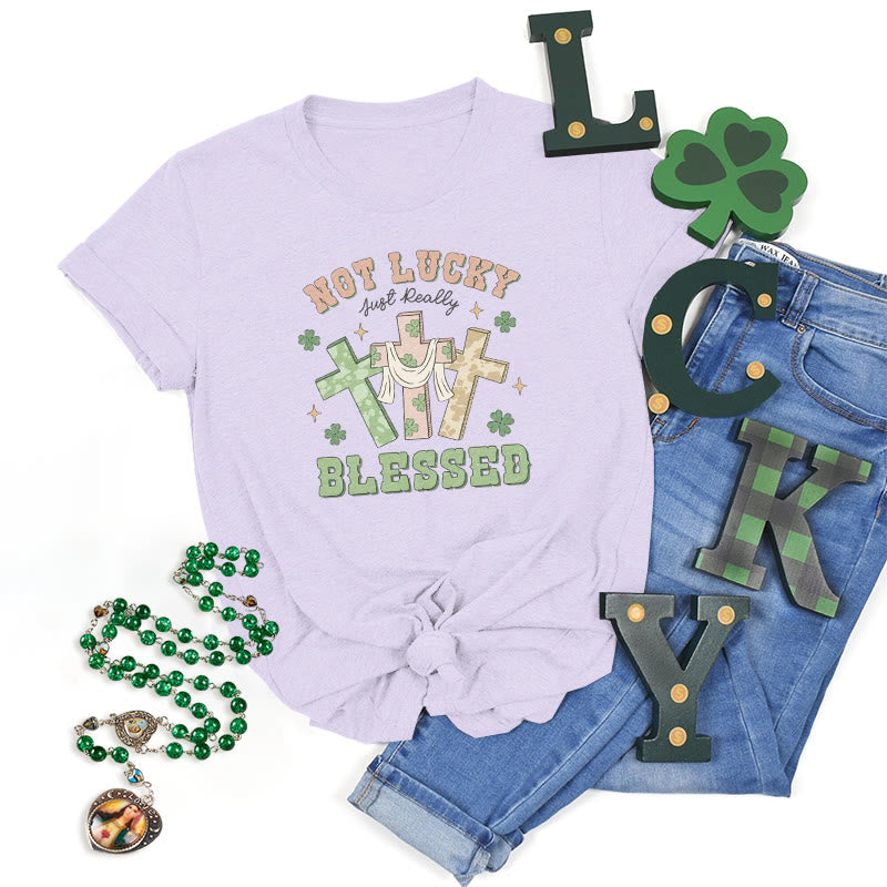 Christianartworkshop T-Shirt mit Aufschrift „Not Lucky Just Blessed“, inspiriert vom Glauben