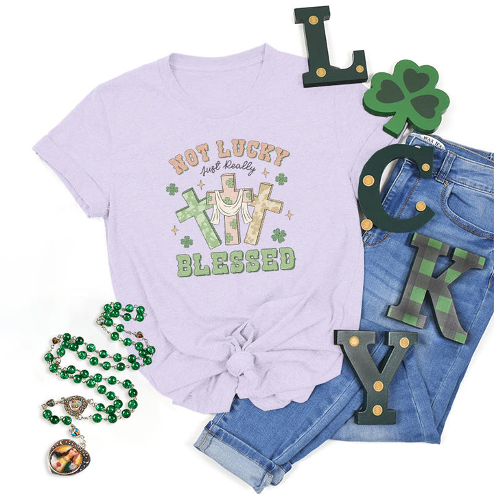 Christianartworkshop T-Shirt mit Aufschrift „Not Lucky Just Blessed“, inspiriert vom Glauben