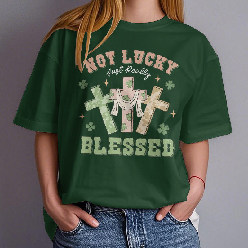 Christianartworkshop T-Shirt mit Aufschrift „Not Lucky Just Blessed“, inspiriert vom Glauben