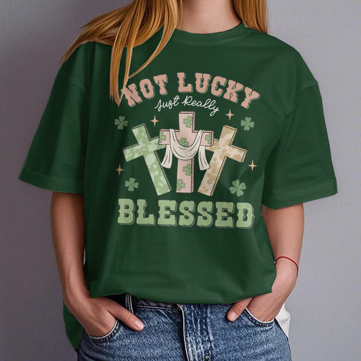 Christianartworkshop T-Shirt mit Aufschrift „Not Lucky Just Blessed“, inspiriert vom Glauben