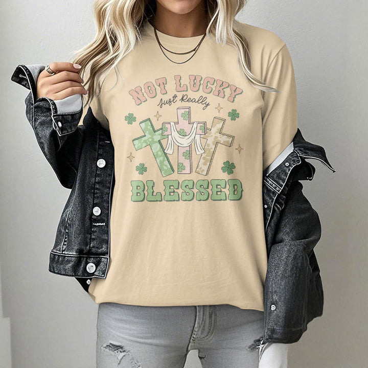 Christianartworkshop T-Shirt mit Aufschrift „Not Lucky Just Blessed“, inspiriert vom Glauben