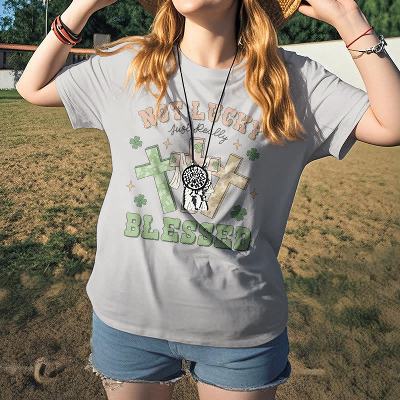 Christianartworkshop T-Shirt mit Aufschrift „Not Lucky Just Blessed“, inspiriert vom Glauben