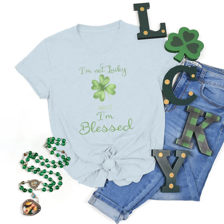 Christianartworkshop – Ich habe kein Glück, ich bin gesegnet – Glaubensinspiriertes T-Shirt - Blau - 2XL - image 11