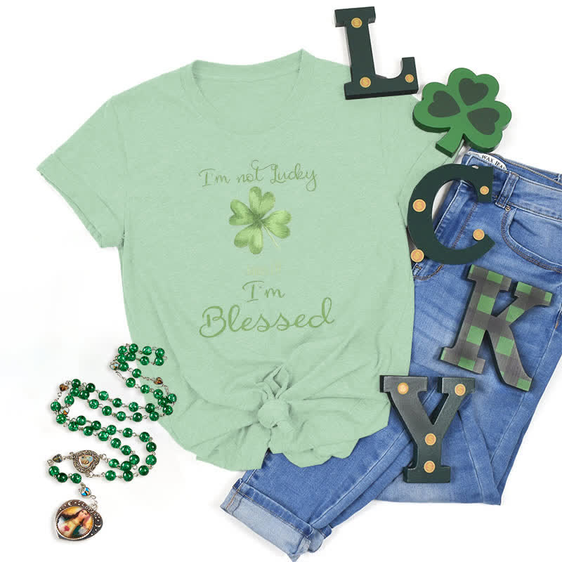 Christianartworkshop – Ich habe kein Glück, ich bin gesegnet – Glaubensinspiriertes T-Shirt - Hellgrün - 2XL - image 5