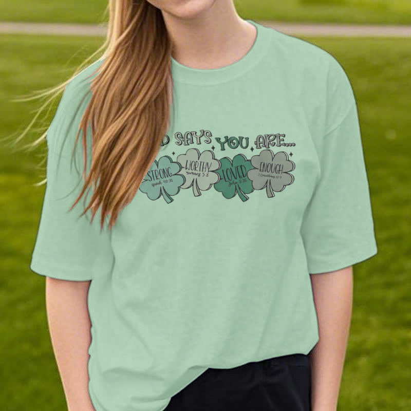Christianartworkshop Göttliches Kleeblatt: Glaubensinspiriertes T-Shirt mit Gottes Verheißungen - image 5