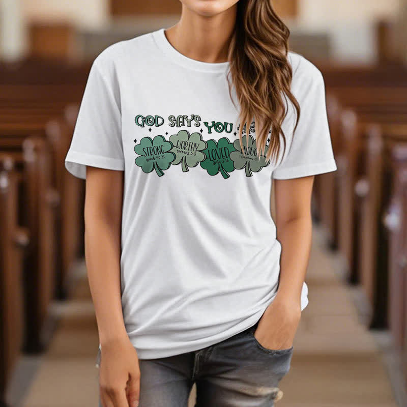 Christianartworkshop Göttliches Kleeblatt: Glaubensinspiriertes T-Shirt mit Gottes Verheißungen - image 9