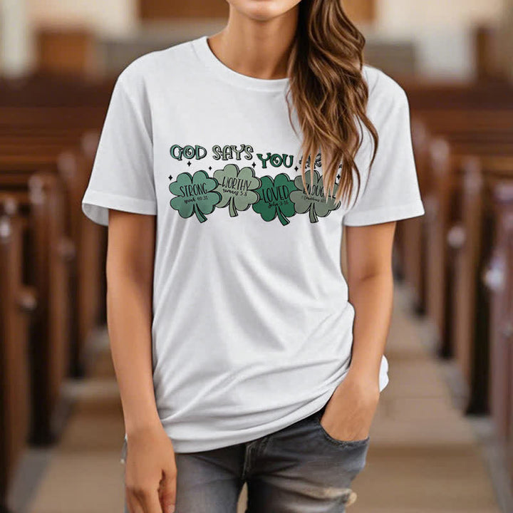 Christianartworkshop Göttliches Kleeblatt: Glaubensinspiriertes T-Shirt mit Gottes Verheißungen - image 9