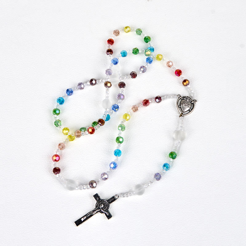Christianartworkshop Rosenkranz mit Heiligem Herzen Jesu und Kruzifix, rund, 6 mm, mehrfarbig, Acryl-Nylonkordel