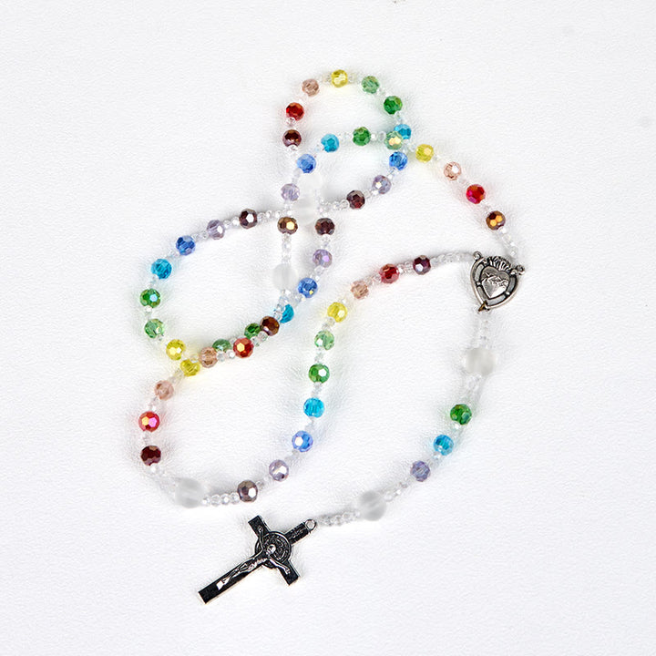 Christianartworkshop Rosenkranz mit Heiligem Herzen Jesu und Kruzifix, rund, 6 mm, mehrfarbig, Acryl-Nylonkordel