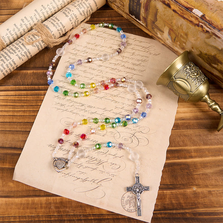 Christianartworkshop Rosenkranz mit Heiligem Herzen Jesu und Kruzifix, rund, 6 mm, mehrfarbig, Acryl-Nylonkordel