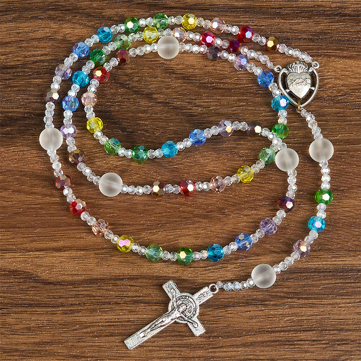 Christianartworkshop Rosenkranz mit Heiligem Herzen Jesu und Kruzifix, rund, 6 mm, mehrfarbig, Acryl-Nylonkordel