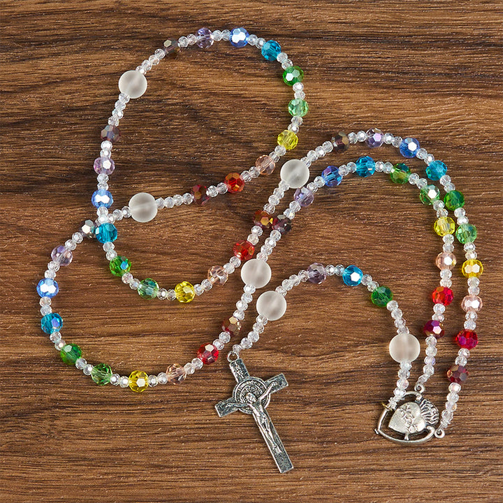 Christianartworkshop Rosenkranz mit Heiligem Herzen Jesu und Kruzifix, rund, 6 mm, mehrfarbig, Acryl-Nylonkordel