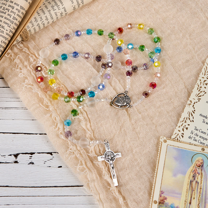 Christianartworkshop Rosenkranz mit Heiligem Herzen Jesu und Kruzifix, rund, 6 mm, mehrfarbig, Acryl-Nylonkordel