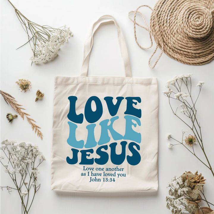 Christianartworkshop Love Like Jesus – inspirierende Tragetasche aus Canvas mit Glaubensmotiv