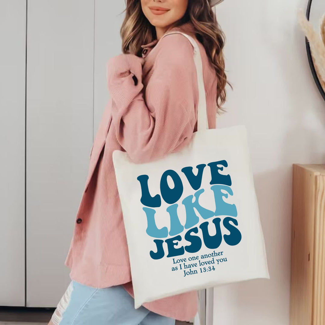 Christianartworkshop Love Like Jesus – inspirierende Tragetasche aus Canvas mit Glaubensmotiv