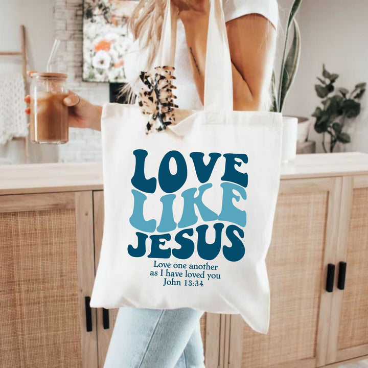 Christianartworkshop Love Like Jesus – inspirierende Tragetasche aus Canvas mit Glaubensmotiv