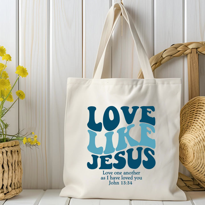 Christianartworkshop Love Like Jesus – inspirierende Tragetasche aus Canvas mit Glaubensmotiv