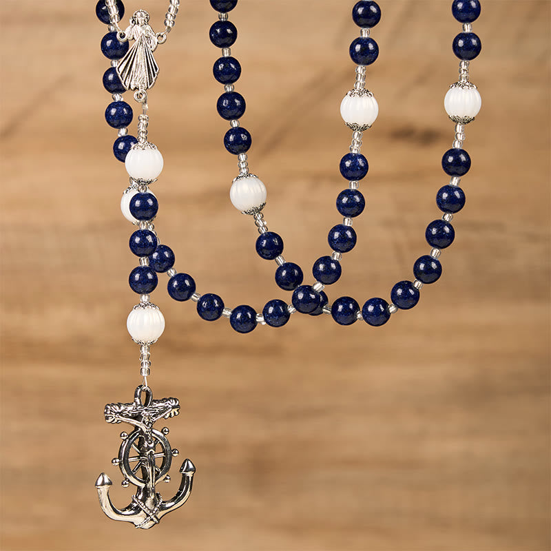 Christianartworkshop Rosenkranz der Göttlichen Barmherzigkeit mit Ankeranhänger zum Thema Ozean – Begeben Sie sich auf eine treue Reise mit Christus