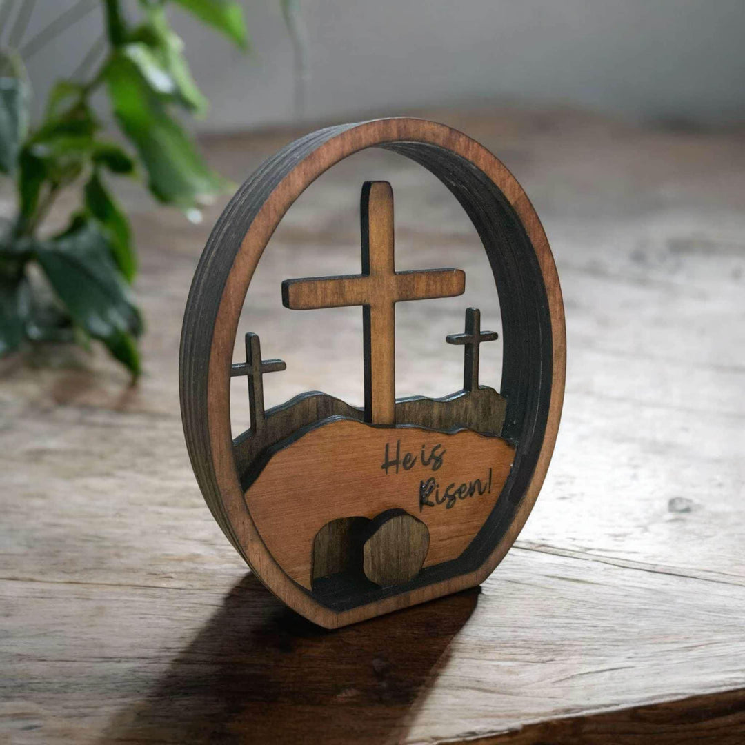 Christianartworkshop Osterdeko aus Holz zum Aufstellen „Er ist auferstanden“ – Feiern Sie die Auferstehung - Er ist auferstanden - image 0