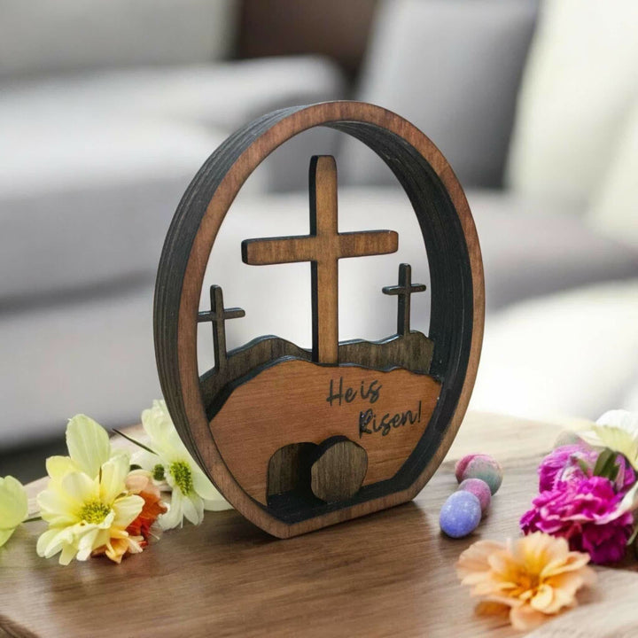 Christianartworkshop Osterdeko aus Holz zum Aufstellen „Er ist auferstanden“ – Feiern Sie die Auferstehung