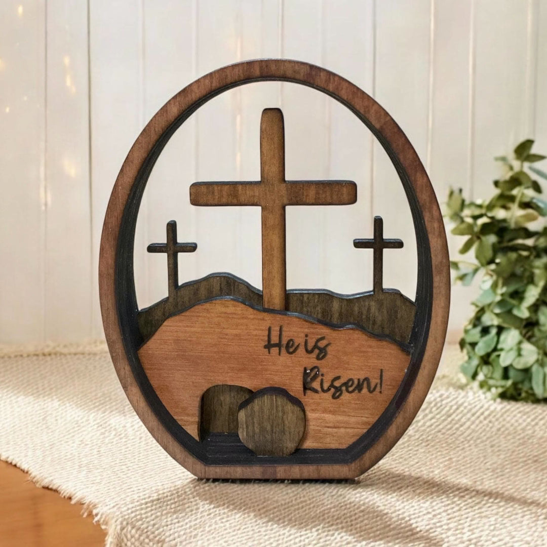 Christianartworkshop Osterdeko aus Holz zum Aufstellen „Er ist auferstanden“ – Feiern Sie die Auferstehung