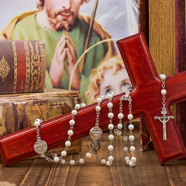 Christianartworkshop Kruzifix und Rosenkranz mit Gebetsperlen aus 8 mm Perlen von Our Lady (3 Farben)