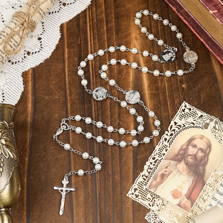 Christianartworkshop Kruzifix und Rosenkranz mit Gebetsperlen aus 8 mm Perlen von Our Lady (3 Farben)