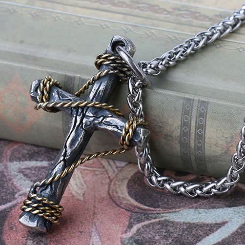 Christianartworkshop Exquisite Halskette mit geschmiedetem Kreuz aus 925er Sterlingsilber und Messingseil - 925 Sterling Silber (nur Anhänger) - image 0