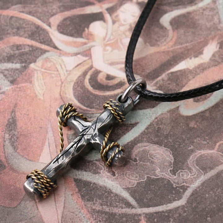 Christianartworkshop Exquisite Halskette mit geschmiedetem Kreuz aus 925er Sterlingsilber und Messingseil - image 5