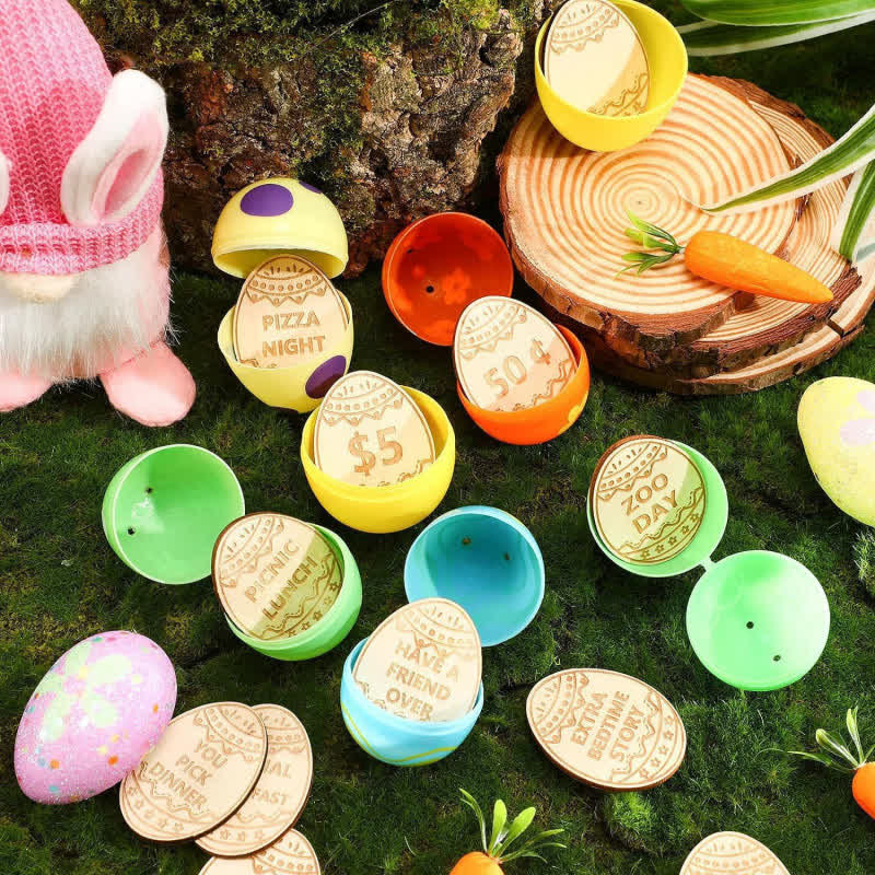 Christianartworkshop Osterei-Belohnungsset: 2 bunte Muscheln mit hölzernen Preismarken