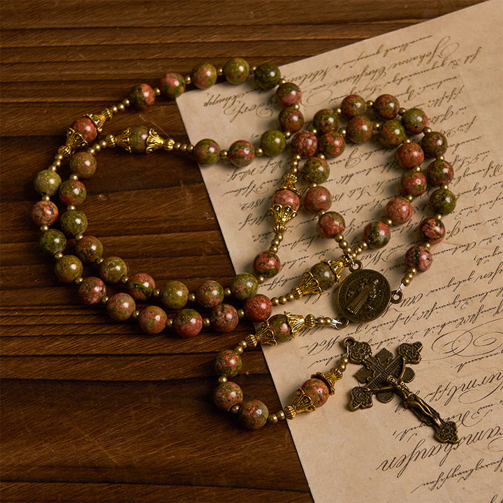 Christianartworkshop „Jesus ist das Geschenk“: Handgefertigter Rosenkranz aus Chrysokoll-Stein mit Geschenkkarte - image 7