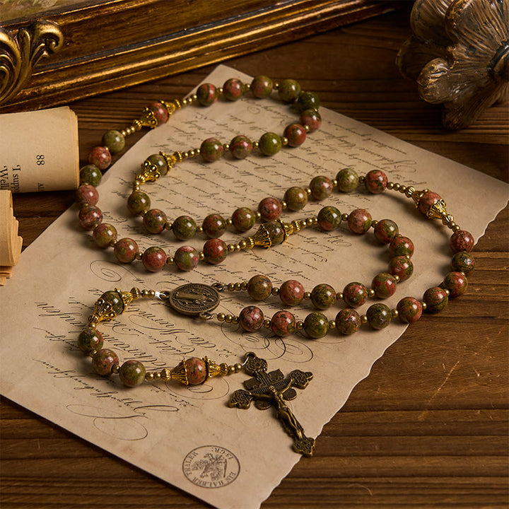 Christianartworkshop „Jesus ist das Geschenk“: Handgefertigter Rosenkranz aus Chrysokoll-Stein mit Geschenkkarte - image 8