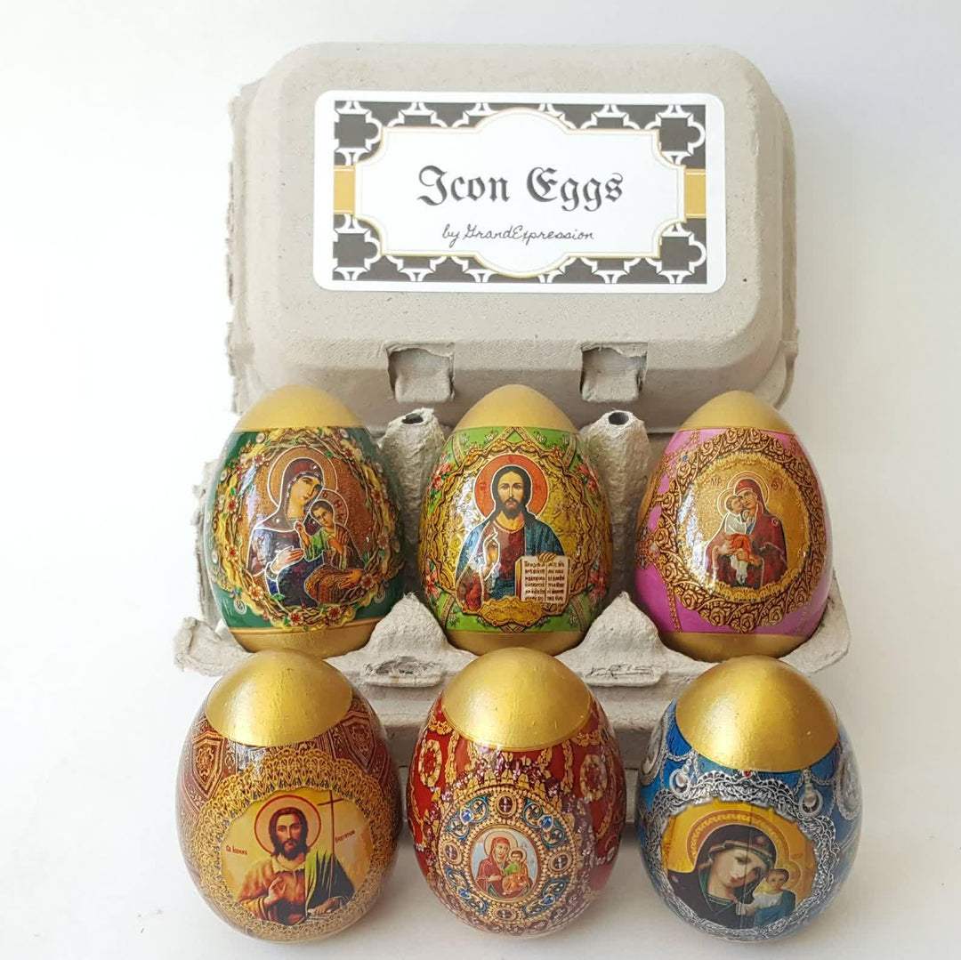 Christianartworkshop Oster-Ikonen-Eier-Set: 6 dekorative Eier mit ikonischen Designs