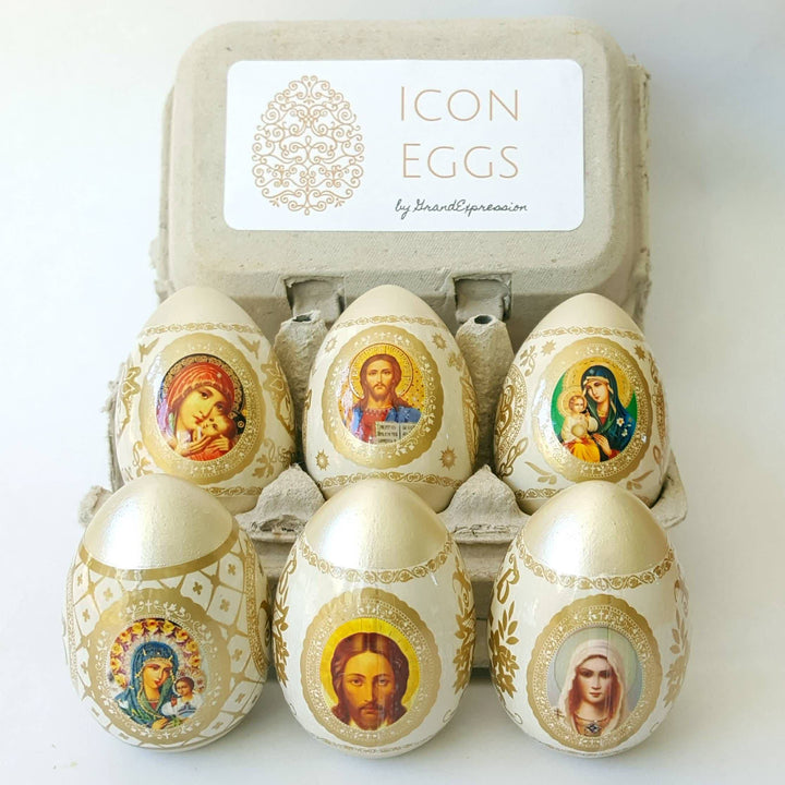 Christianartworkshop Oster-Ikonen-Eier-Set: 6 dekorative Eier mit ikonischen Designs