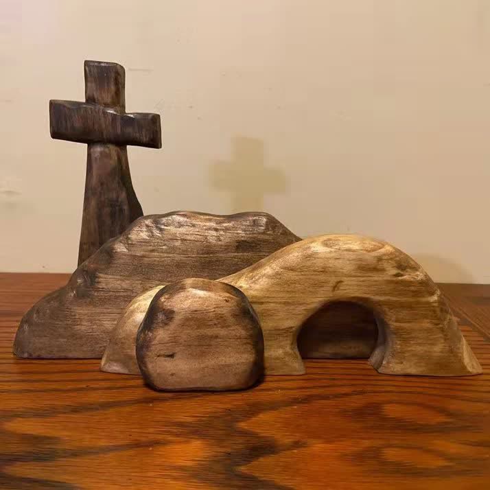 Christianartworkshop Osterornament „Er ist auferstanden“ aus Holz, leeres Grab, zum Gedenken an seinen Triumph